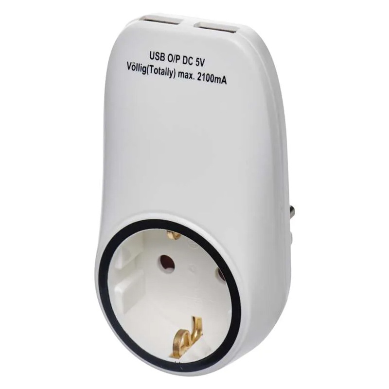 Fali aljzat, gyermekvédelemmel (1 földelt + 2 USB) fehér