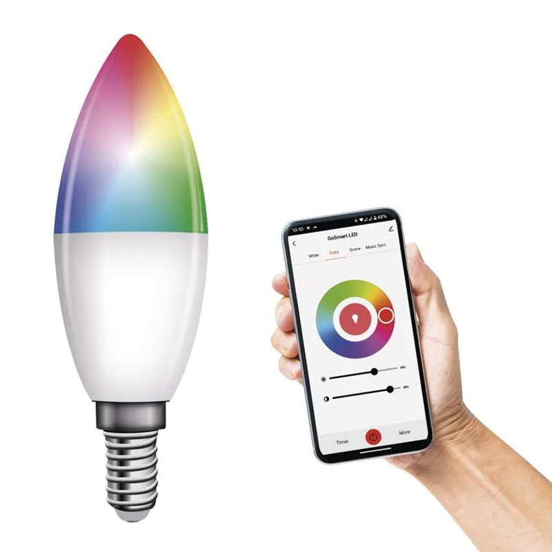 GoSmart LED lámpa E14 (4.8W/200°) gyertya - FullColor (RGB+CCT) dimmelhető