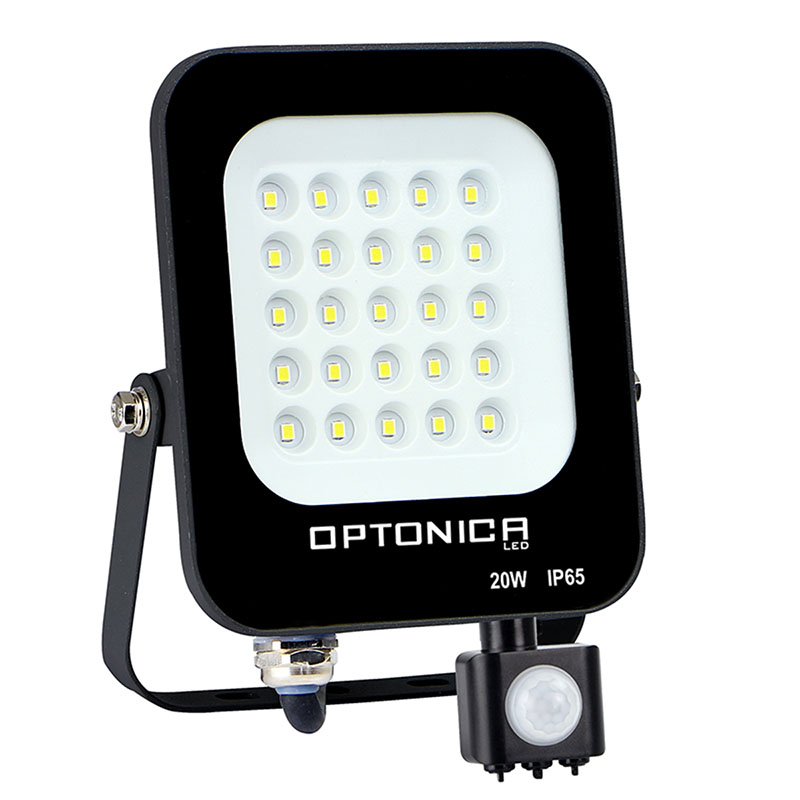 Mozgásérzékelős LED reflektor fekete (20W/1800lm) - Hideg fehér