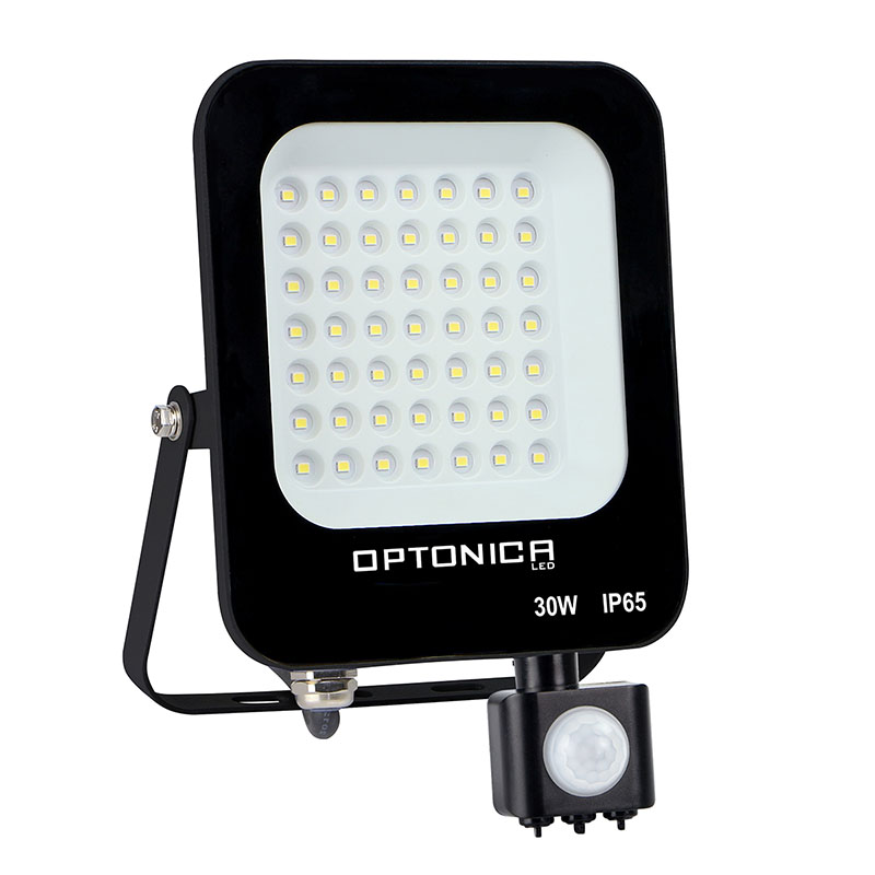 Mozgásérzékelős LED reflektor fekete (30W/2700lm) - Hideg fehér