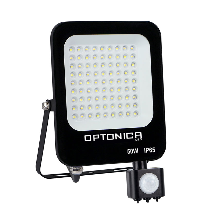 Mozgásérzékelős LED reflektor fekete (50W/4700lm) - Természetes fehér