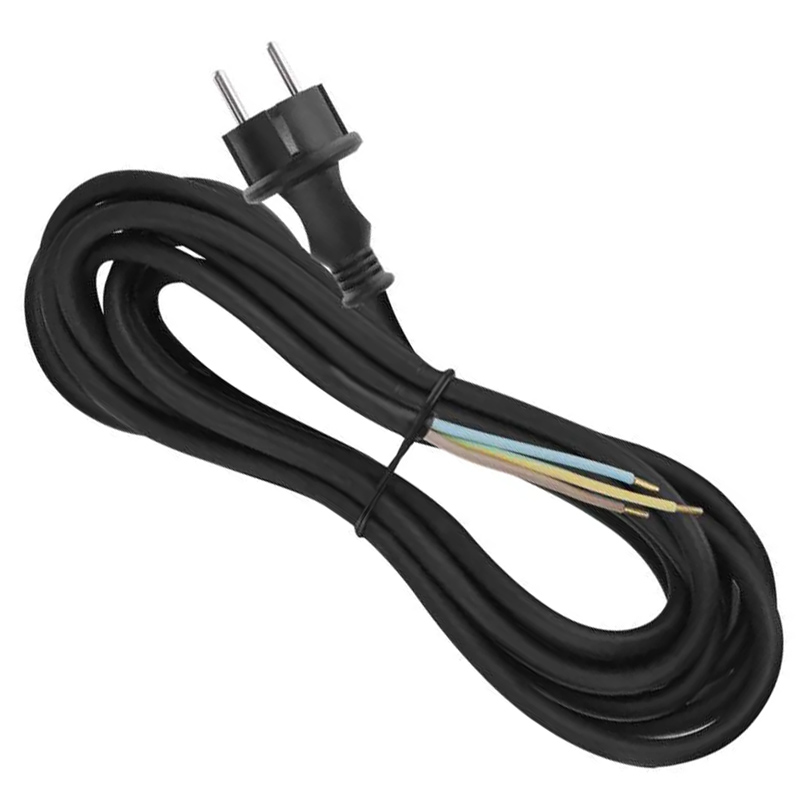 Hálózati csatlakozó, dugvillás kábel (3x1,5 mm2) 5 méter, fekete, neoprén szigetelés