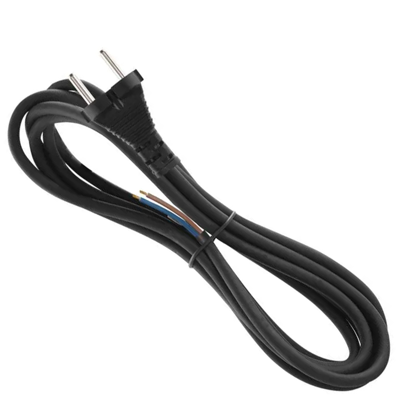 Hálózati csatlakozó, dugvillás kábel (2x1 mm2) 3 méter, fekete, neoprén szigetelés