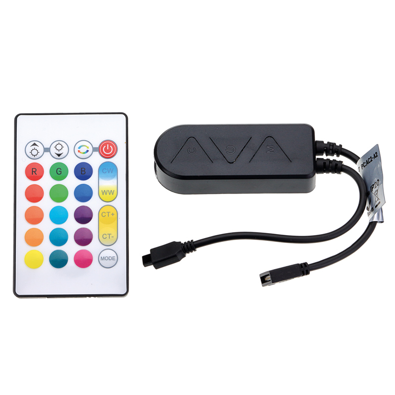 Smart RGB+CCT vezérlő 24 gombos távirányítóval Full color LED szalagokhoz, fekete