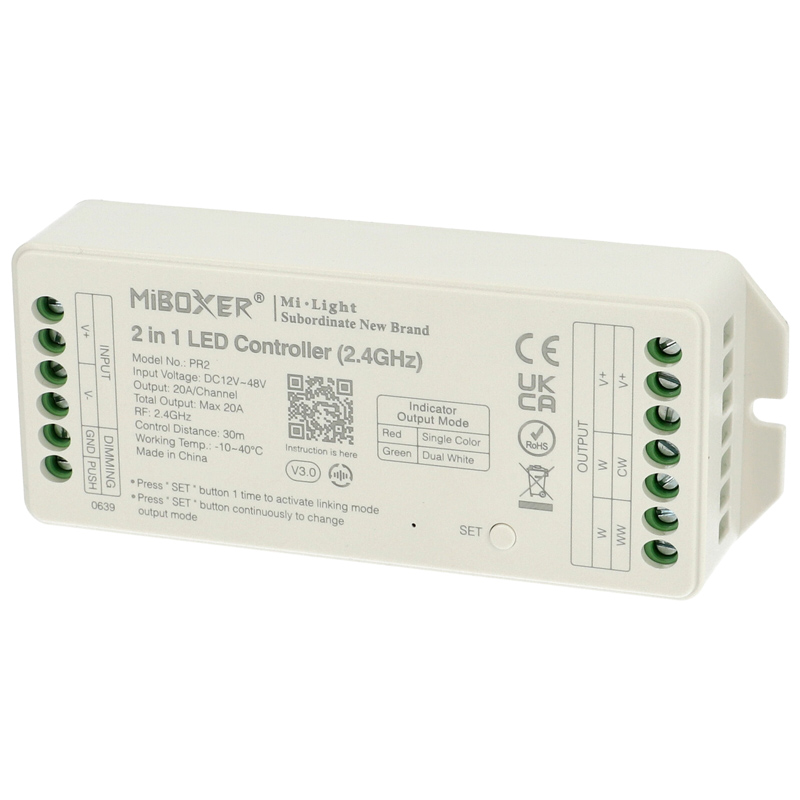 PR2 2-in-1 Group Control csoport (zóna) vezérlő (egyszínű és CCT LED szalaghoz) 20A