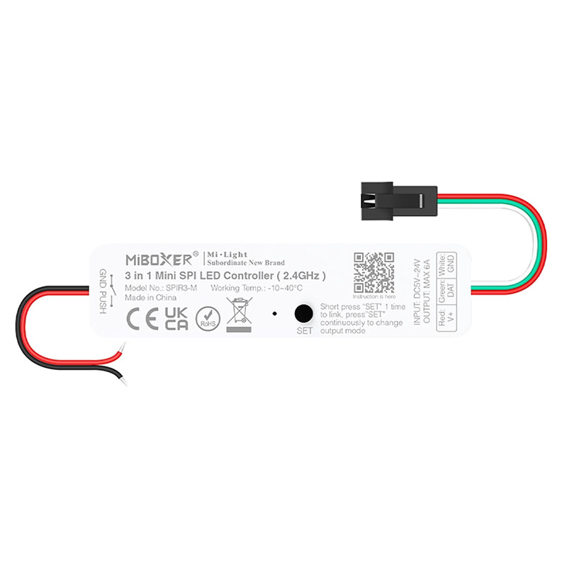 SPIR3-M, 3-in-1 távirányítható LED szalag mini vezérlő SPI digitális LED szalaghoz (futófény) (egyszínű, RGB, RGBW)
