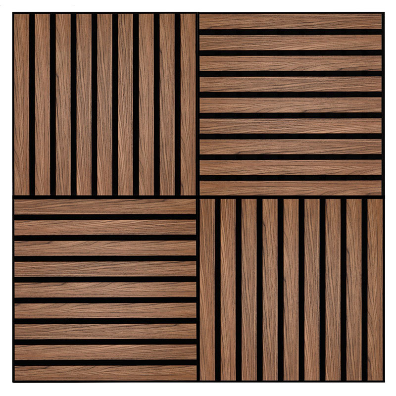 Fa hatású, hangszigetelő lamella falburkolat, filc hátlappal (50 x 50 x 1.8 cm) - dió+fekete, 4 db/csomag