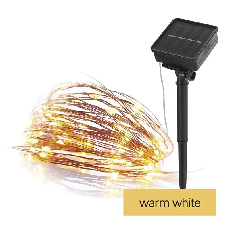 Napelemes LED fényfüzér, kültéri - meleg fehér (12 méter, 2.4 Watt), időzítővel