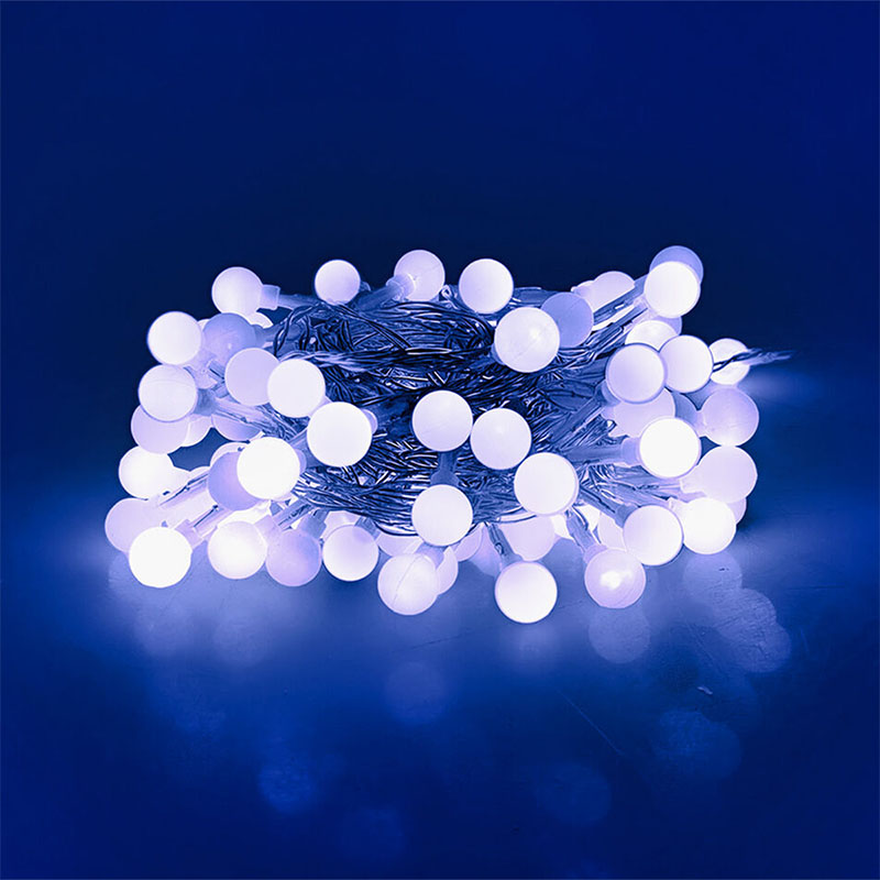 Mini gömb kültéri LED karácsonyi fényfüzér, (10m/100 LED) extra hideg fehér, 8 világítási mód