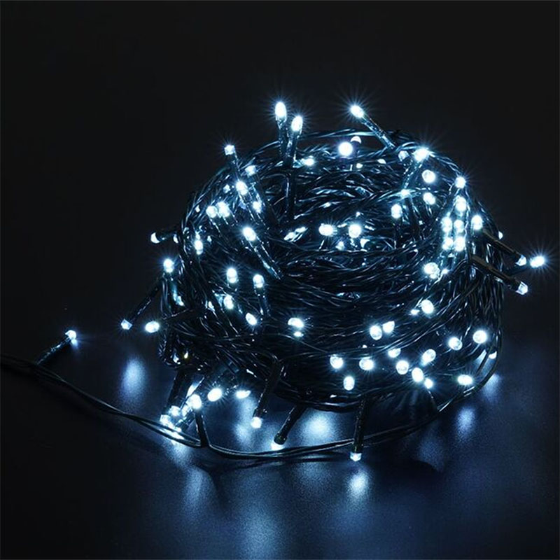Kültéri LED karácsonyi fényfüzér, (10m/100 LED) hideg fehér, 8 világítási mód
