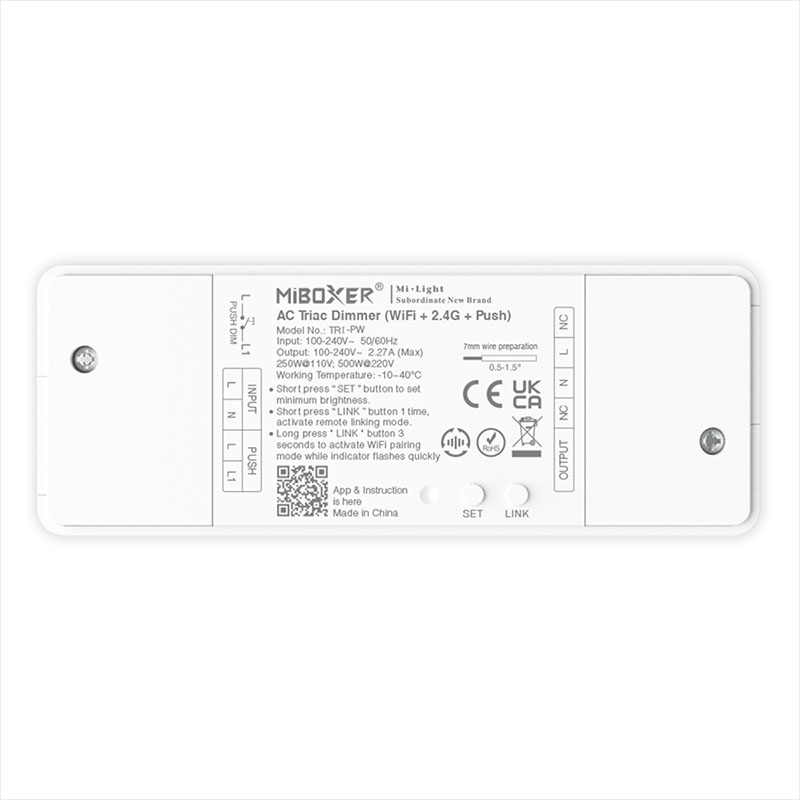 TRI-PW, Triac dimmer fényerőszabályzó vezérlő (100-240V - 2,27A), Wi-Fi