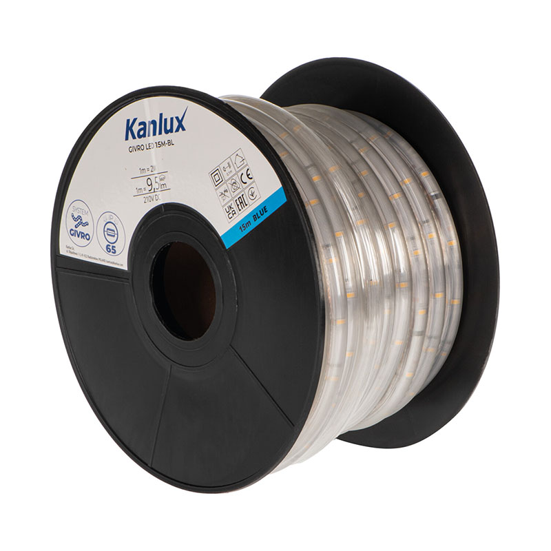 GIVRO LED fénykábel 15 méter - kék (230V, 60 LED, 2W/m, IP65)