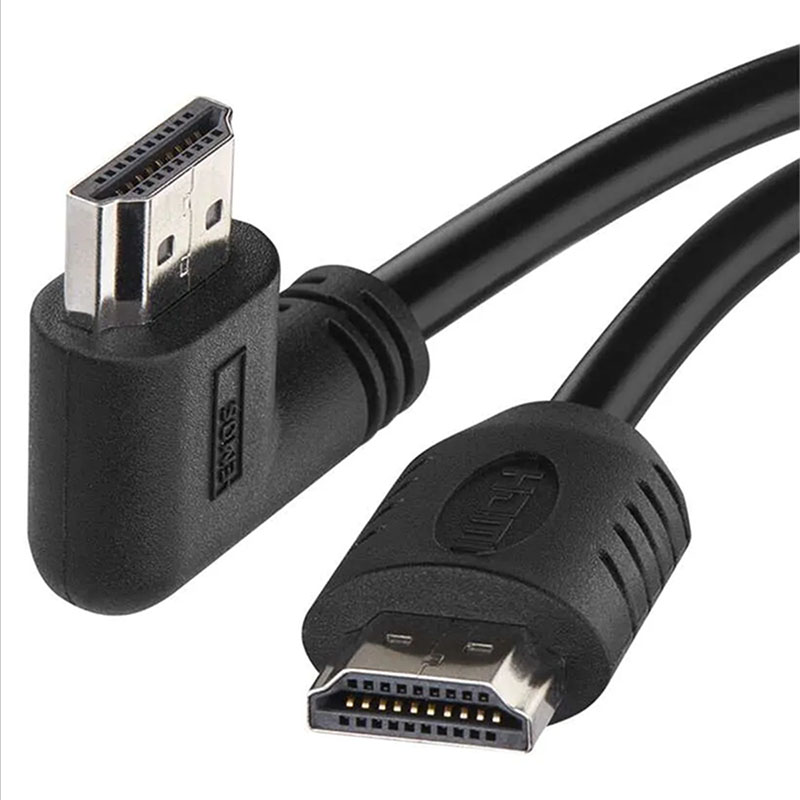 HDMI 2.0 High Speed csatlakozókábel, 1.5 méter, 90° hajlított csatlakozó, fekete