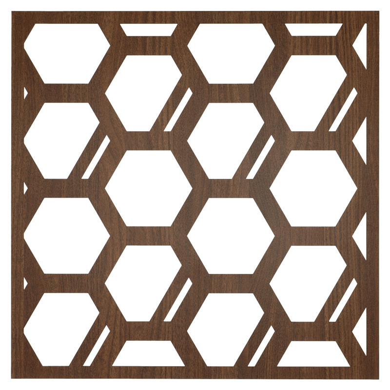 Mennyezeti kazettás dekorpanel, hexagonok, 595x595 mm, 3 mm HDF - Dió