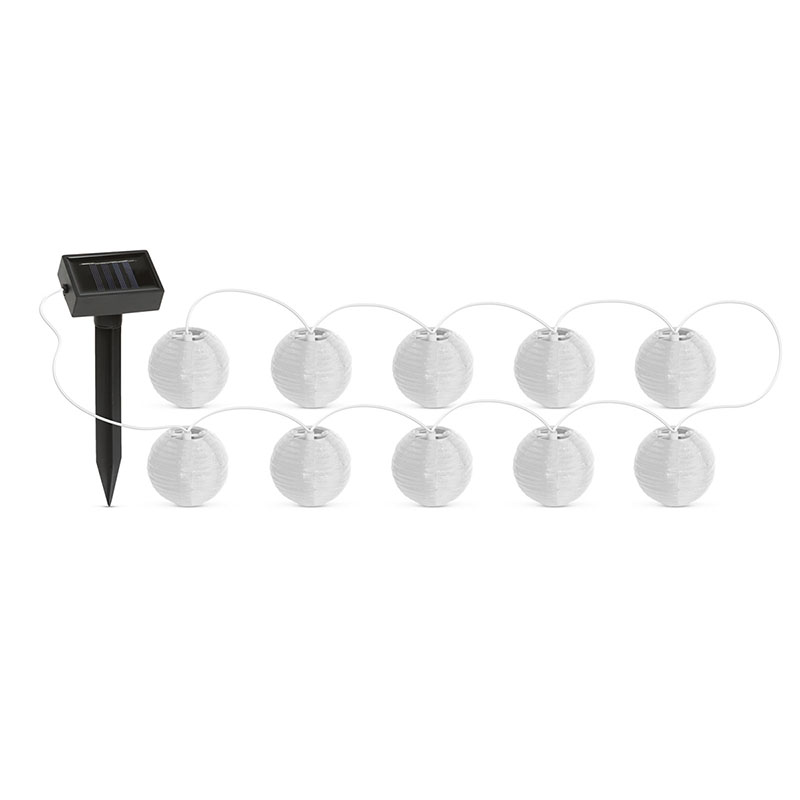 Napelemes LED fényfüzér, 10 db fehér lampion - 2.5 méter, hideg fehér
