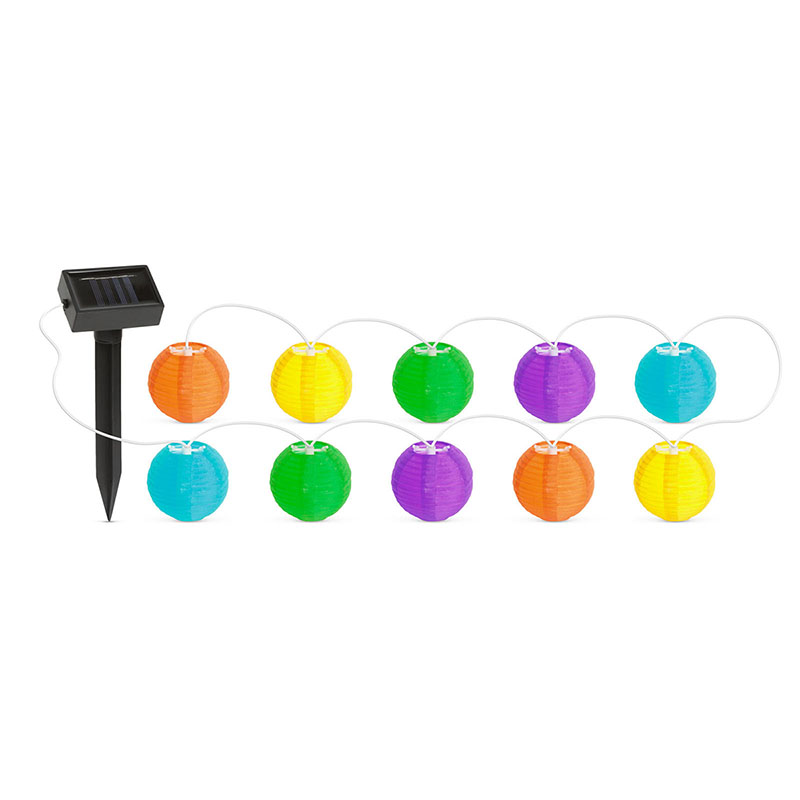 Napelemes LED fényfüzér, 10 db színes lampion - 2.5 méter, hideg fehér