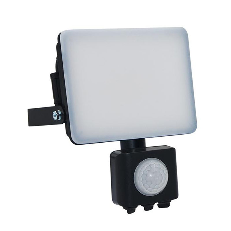 Keret nélküli mozgásérzékelős LED reflektor vízmentes kötődobozzal (20W/1900lm) természetes fehér, fekete