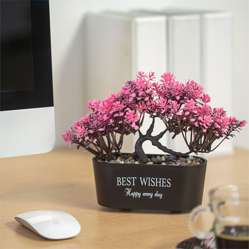 Műnövény dekoráció - bonsai, rózsaszín (19x13cm)