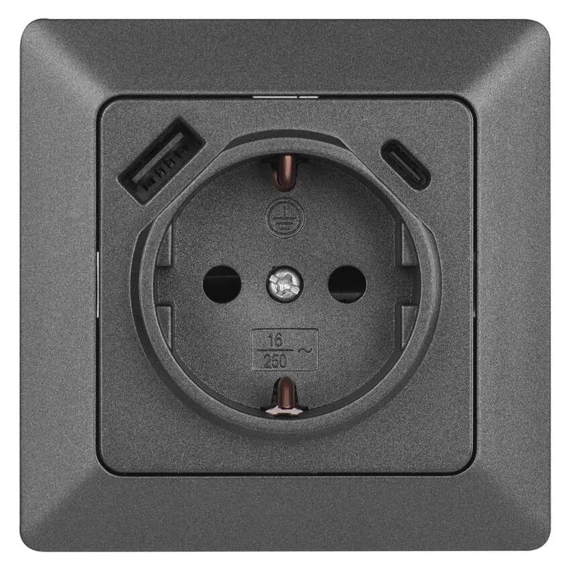 Aljzat USB csatlakozóval (USB A+C) komplett, antracit
