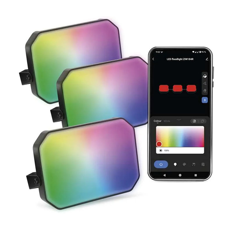 GoSmart kültéri LED reflektor alap készlet (3 darab RGBIC 4W fényvető) dugvillás kivitel, okos vezérlés