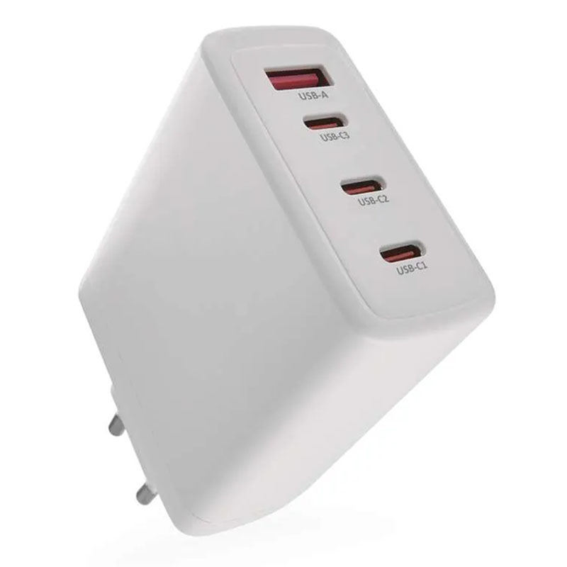 USB töltő, hálózati adapter - USB + 3xUSB-C, gyorstöltéssel 120W (5-20V/5-1.5A) - Fehér