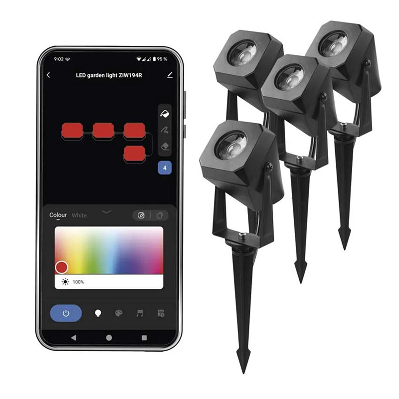 GoSmart leszúrható LED lámpa (4db) fekete ház (4x1.5W) RGBIC+CCT, IP65