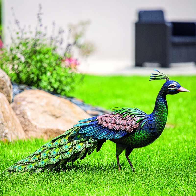 Peacky dekoratív páva figura, fém, zöld