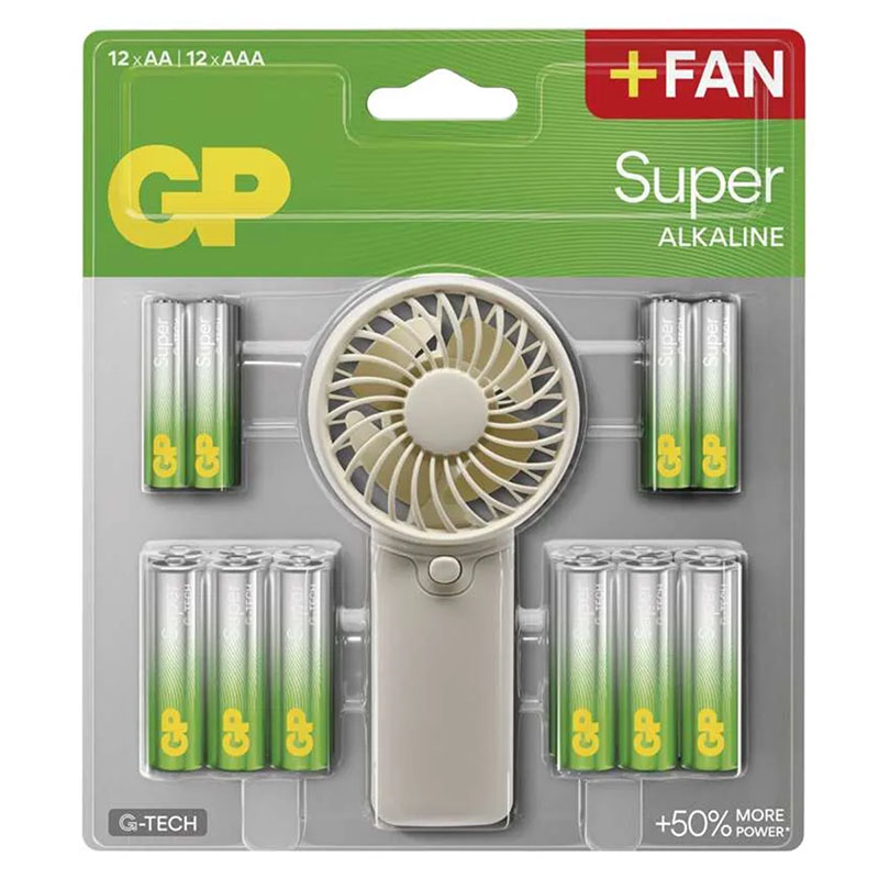 GP Super alkáli 12 AAA + 12 AA ceruza elem, ajándék kézi ventilátorral - (24 db)