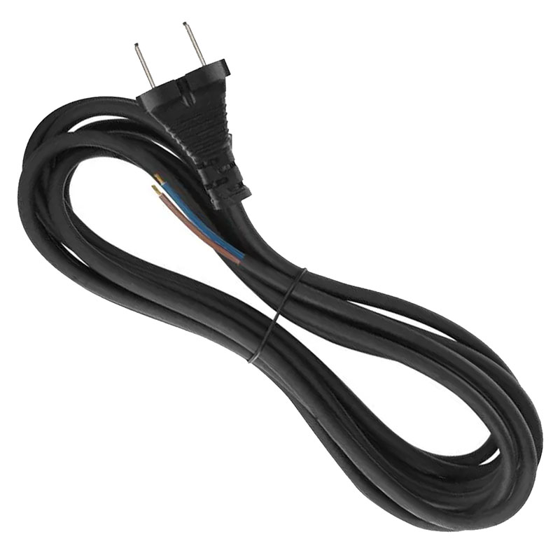 Hálózati csatlakozó, dugvillás kábel (2x1,0 mm2) 5 méter, fekete, neoprén szigetelés