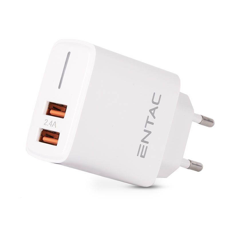 USB töltő, hálózati adapter 2x USB-A (5V/2.4A) - Fehér