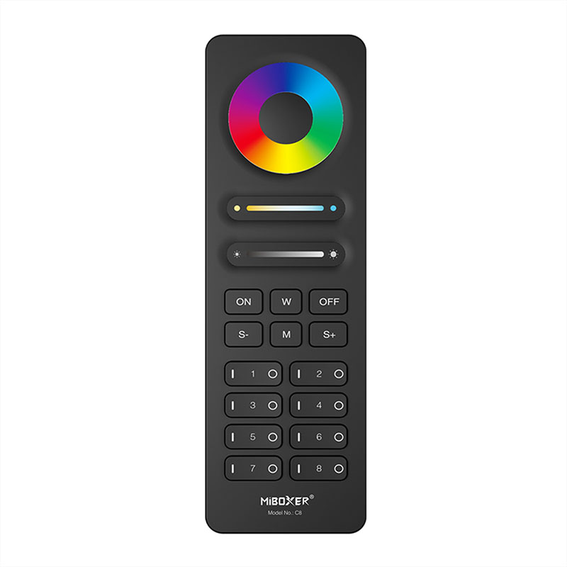 C8 Group Control RGB+CCT LED csoport (8 zónás) távirányító LED szalaghoz, fekete