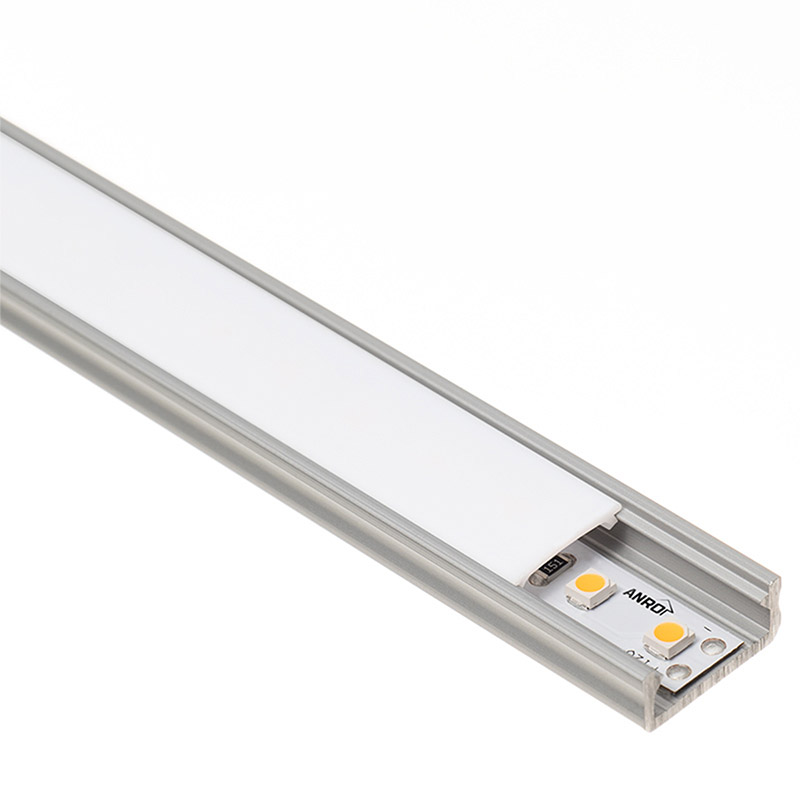 Type-D Ezüst - Alumínium U profil LED szalagos világításhoz 16x6 mm (Opál PMMA búrával)