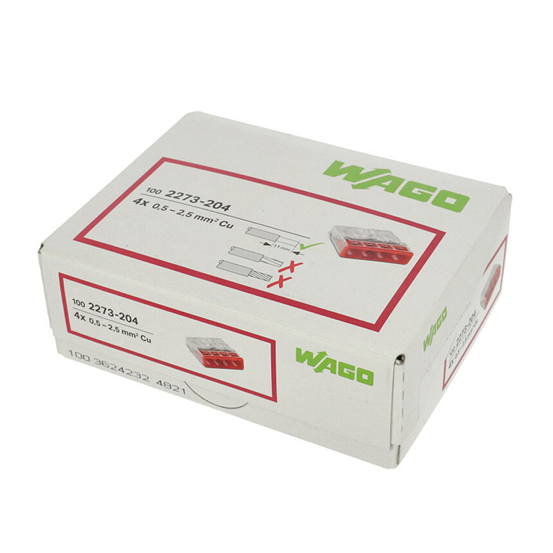 2273 Wago Compact vezeték összekötő, 4 x 2.5mm² vezeték nyílásos (100 db)