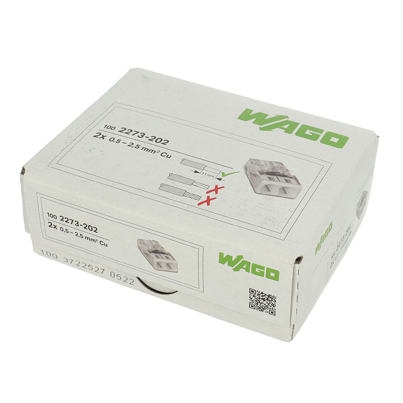 2273 Wago Compact vezeték összekötő, 2 x 2.5mm² vezeték nyílásos (100 db)