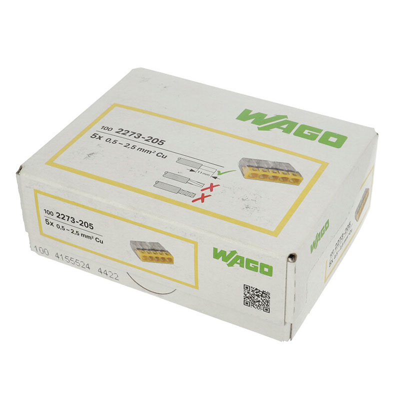2273 Wago Compact vezeték összekötő, 5 x 2.5mm² vezeték nyílásos (100 db)
