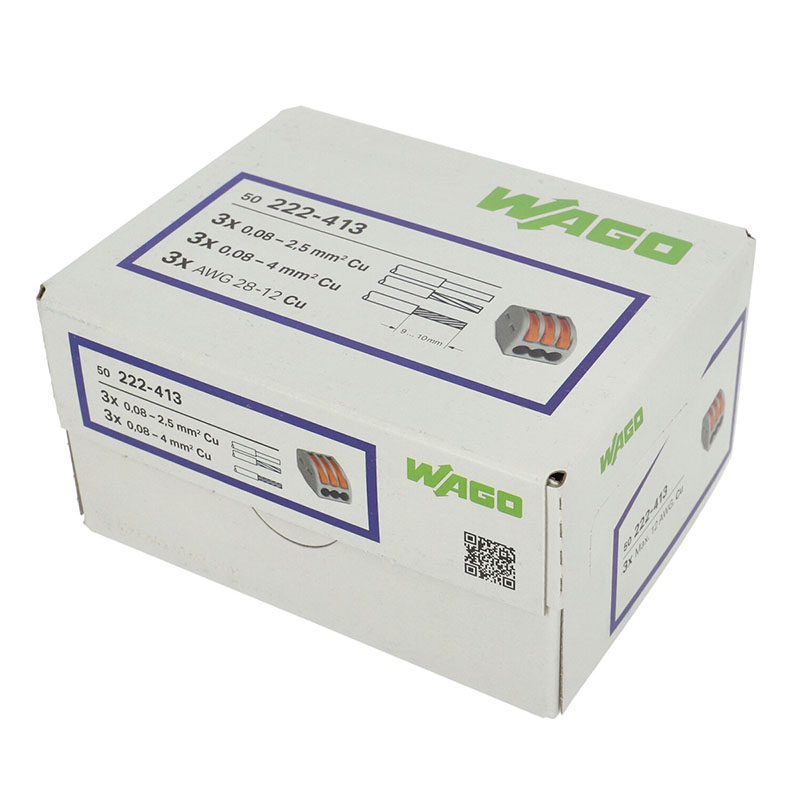 222 Wago karos (kapcsos) vezetékösszekötő, 3 x 4mm² vezeték nyílásos (50 db)