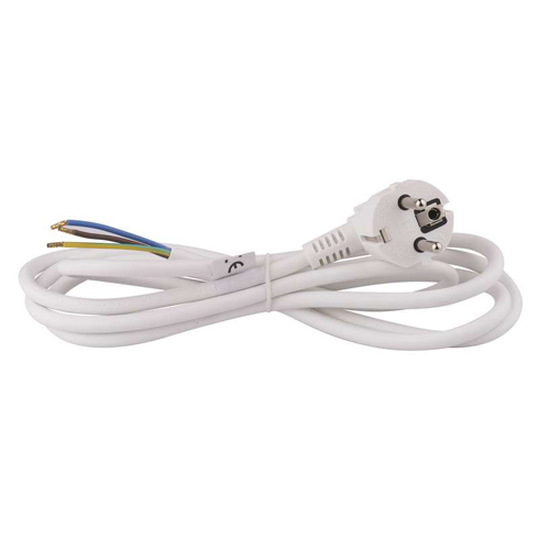 Hálózati csatlakozó, dugvillás kábel (3x1 mm2) 2 méter, fehér, PVC szigetelés