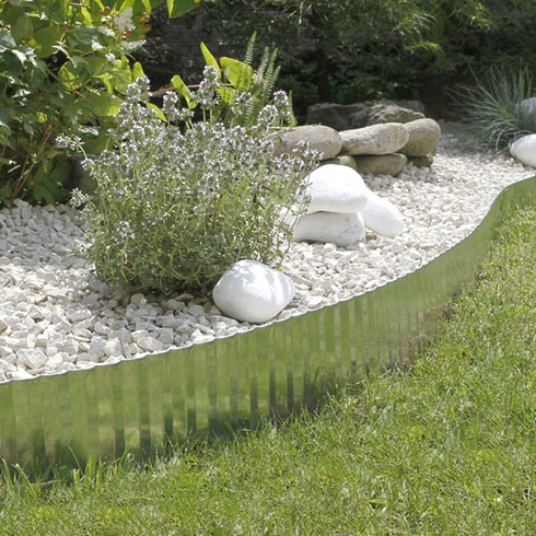Steely Bordura - galvanizált acél ágyásszegély, ezüst (14 cm x 6 m) virágágyás - kavics elválasztó