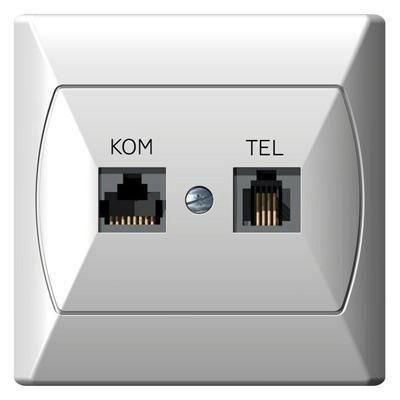 RJ45+RJ11 számítógép, telefon aljzat, komplett (Akcent) fehér