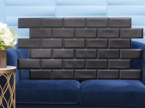 Flexpanel PVC falburkoló lap - Metró csempe kötésben, fekete műanyag burkolat