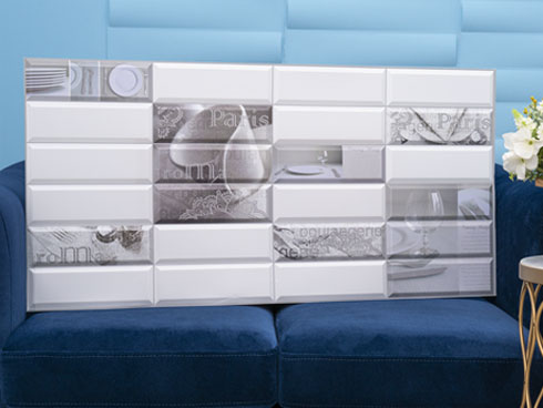 Flexpanel PVC falburkoló lap - Metro csempe (fehér-szürke, Párizs, Róma, szürke fugával)