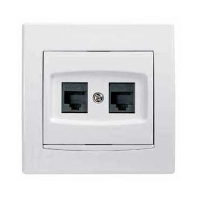 RJ45 számítógép aljzat dupla, Cat6, komplett (Anya) fehér