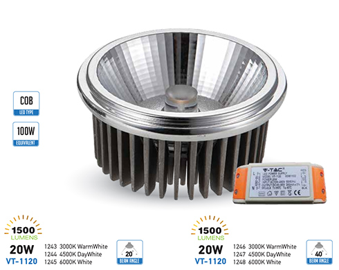 AR111 LED lámpa (20W/20°) Reflektor - természetes fehér