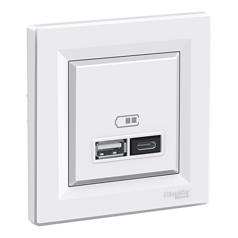 Asfora - dupla USB A+C töltő (2.4 A) komplett, fehér