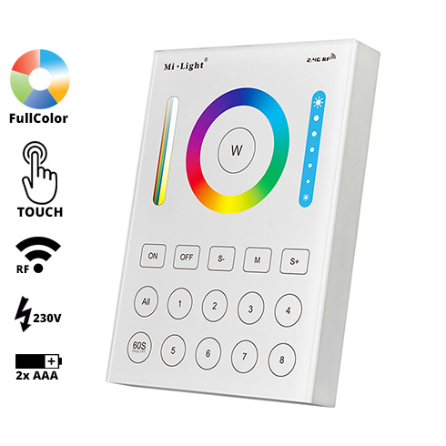 B8, Group Control RGB+CCT Fali FullColor szabályzó panel, elemmel vagy tápegységgel működő
