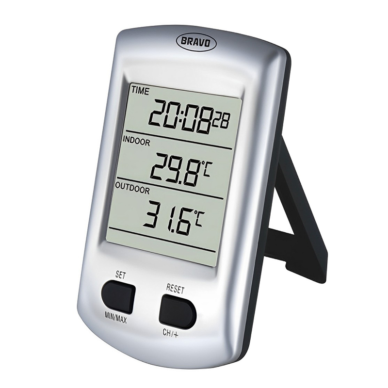 Vezeték nélküli digitális hőmérő, órával (ezüst) - B-5053