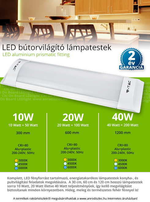 Bútorvilágító ledes armatúra (40W) 120 cm - term. fehér