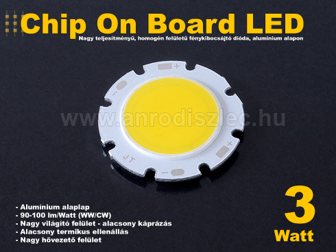 LED COB alumínium panel (9-11V/300mA) 3W 3000K - 3200K