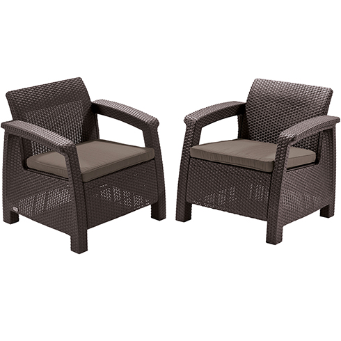Corfu duo műrattan kerti és balkon fotel szett barna - Ajándék szürke-bézs párnákkal!
