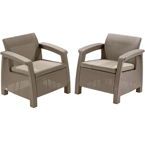 Corfu duo műrattan kerti fotel szett cappuccino - Ajándék homok színű párnákkal!
